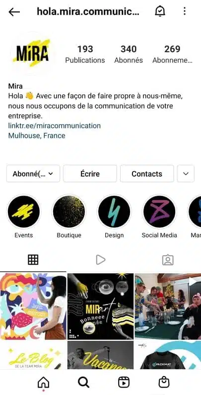 page instagram mira communication - version mobile
