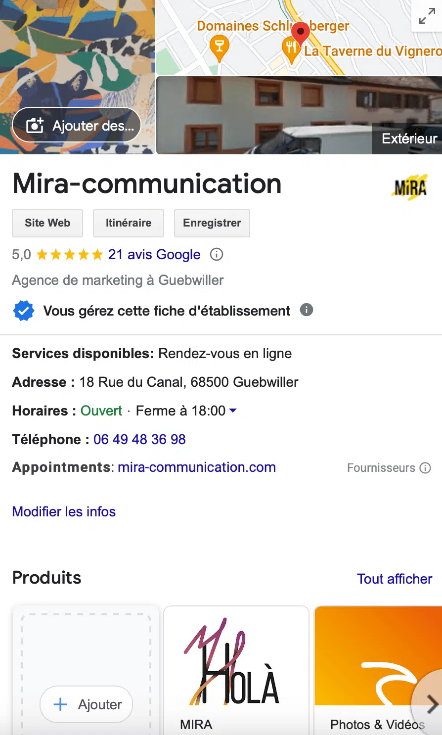 Fiche Google My Business MIRA COMMUNICATION - agence marketing alsace